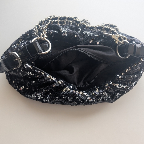 Sequin black evening/night-out handbag - crossbody party bag - chain strap - Picture 5 of 5